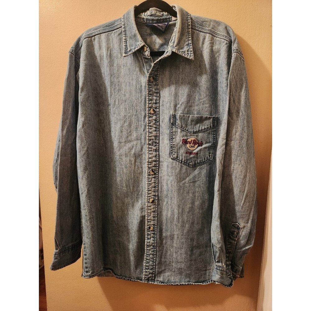 Hard Rock Cafe 90s/Y2K Chicago Denim Shirt Large